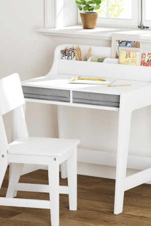 Kids Desk and Chair Set, Study Desk for Kids with Storage Bins, Wooden Children Study Table, Student Writing Desk for Bedroom & Study Room