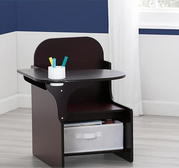 Chair Desk With Storage Bin, Dark Chocolate
